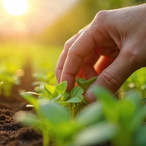 hand-cares-for-sprouts-in-greenhouse